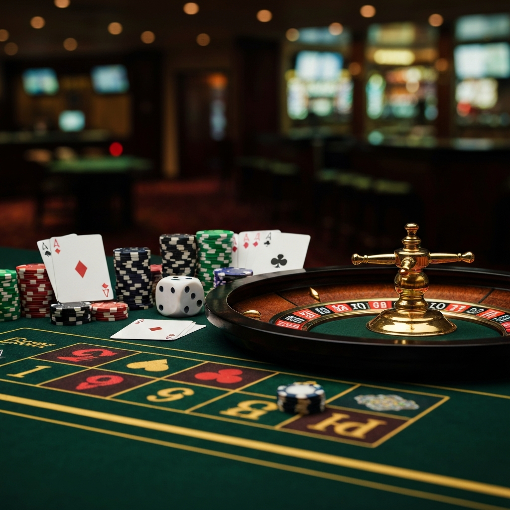 A legal document and gavel in a casino setting