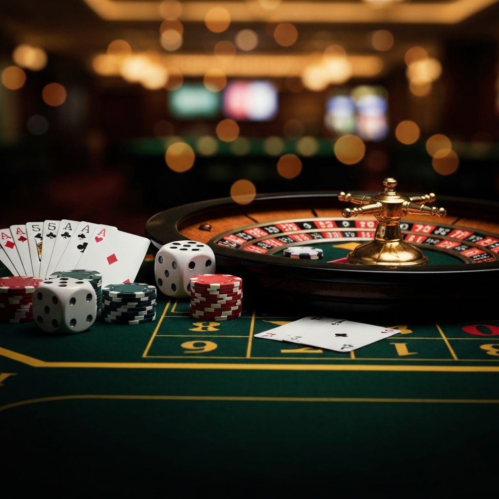 An assortment of casino chips and cards