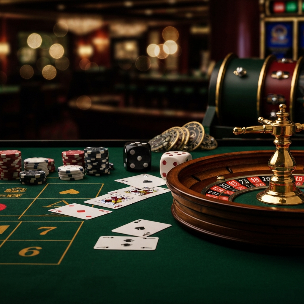 Roulette casino game wheel and table
