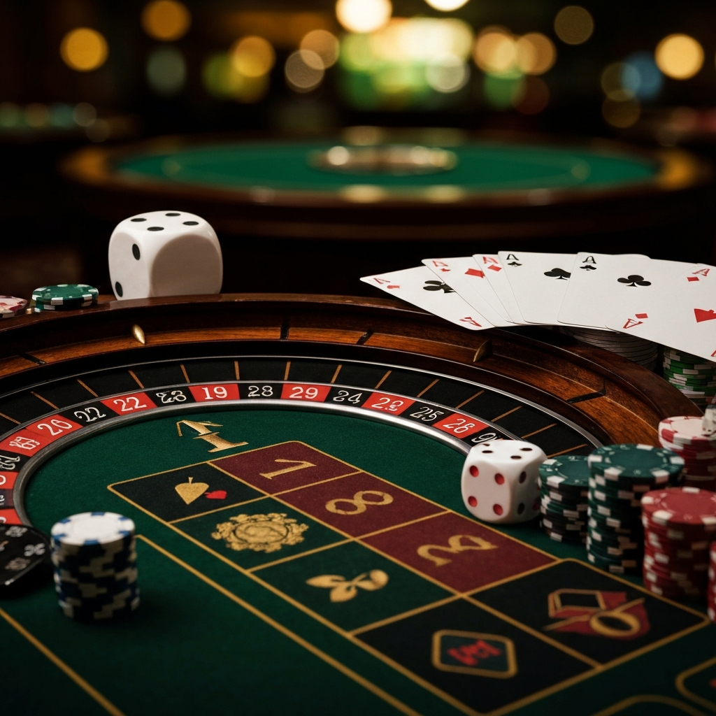 Blackjack table with cards and chips