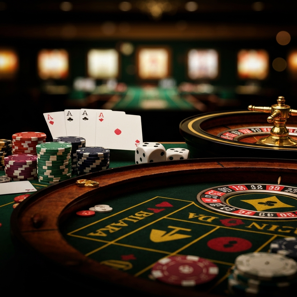 Playing cards and chips on a poker table