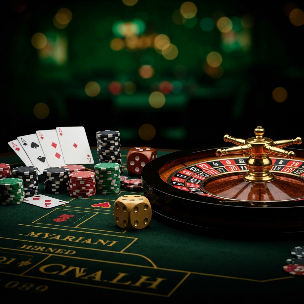A casino table with chips and cards, representing strategic thinking.