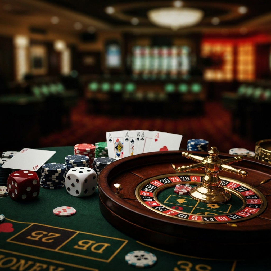 Digital symbols representing casino reputation signals like licenses and security locks