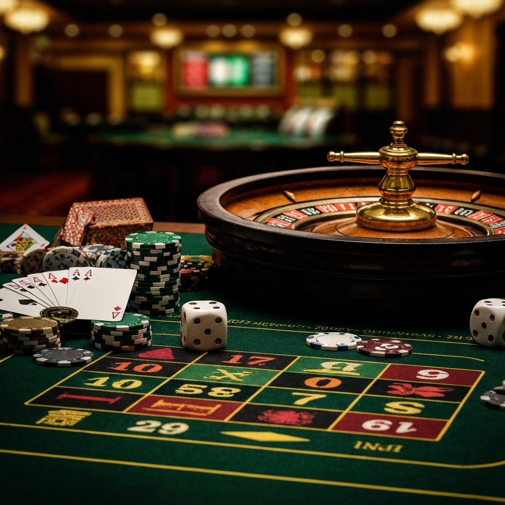 Bitcoin and Ethereum coins on a casino background